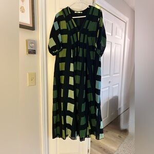 Elegant Green and Black Checkered Dress by Dolma. Size M.
